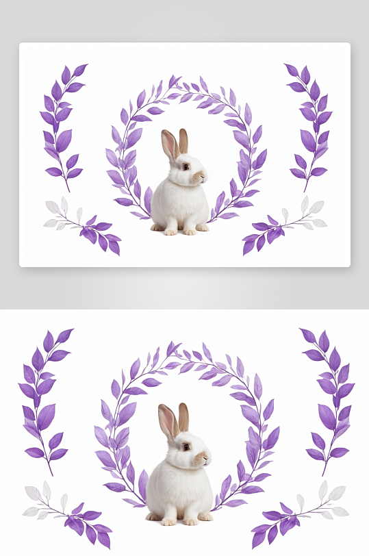 复活节快乐兔兔孤立白色紫色叶子图片