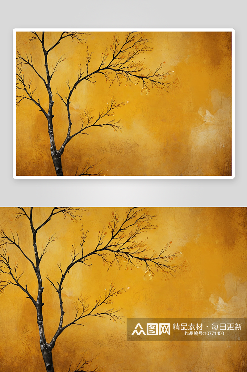 抽象背景暗黄色调手绘树枝前景基础图片素材