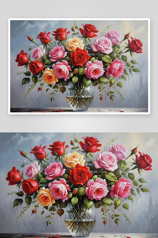 玫瑰花束油画图片