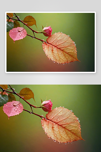 玫瑰叶子水滴图片