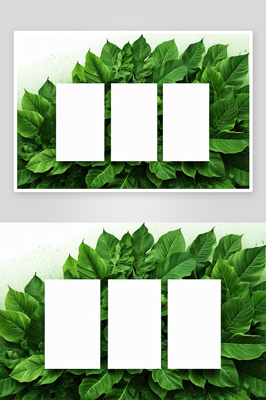 绿色树叶背景三张海报模型图片