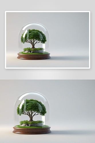 绿色树玻璃穹顶渲染图片