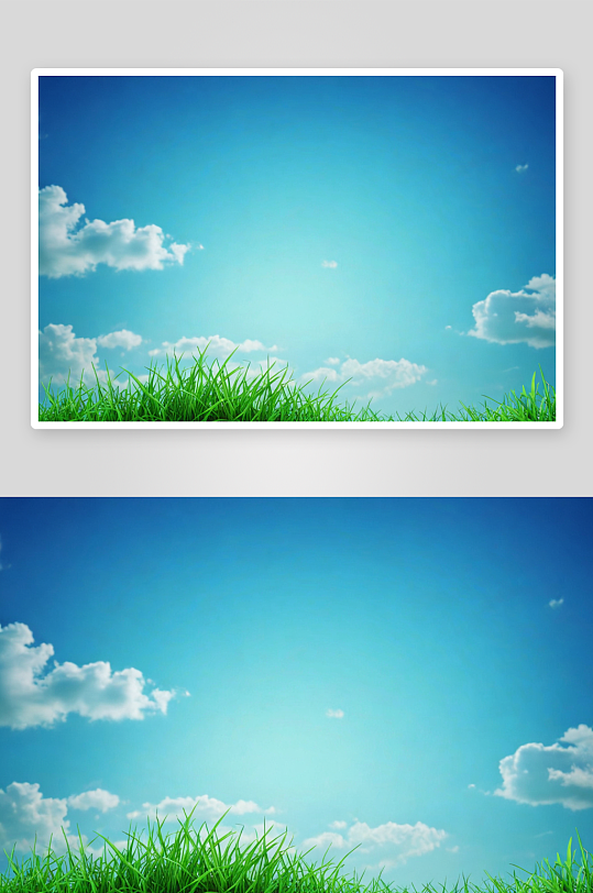蓝绿色天空背景绿色草地前景图片
