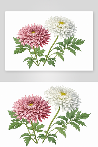 菊花植物插图孤立白色背景图片