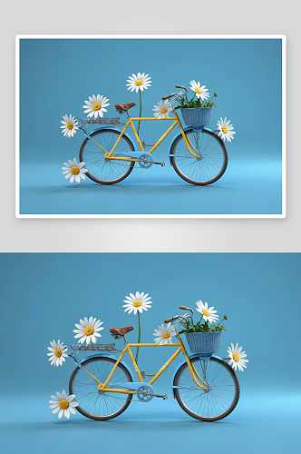 精致雏菊花现代自行车蓝色工作室图片