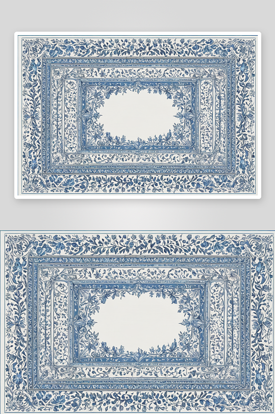 蓝色矩形花纹边框艺术图案图片