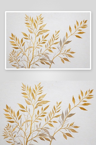 纹理水彩画纸用金色灰色绘制植物轮廓图图片