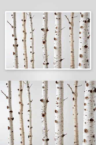 纹理背景不同桤木白杨树干白色背景图片