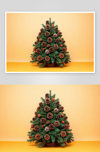 圣诞树天然球果彩色背景制成新概念空间图片