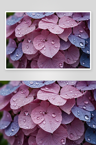 绣球花雨滴特写图片