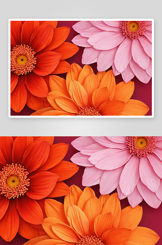 三朵花橙色红色粉色背景图片