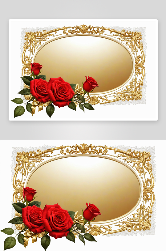 三朵红玫瑰饰有金色蝴蝶结镜框图片