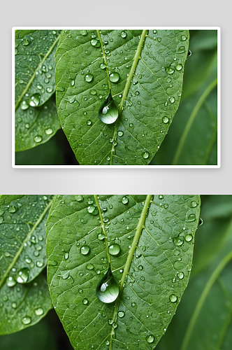 新鲜绿色植物叶子水滴特写图片