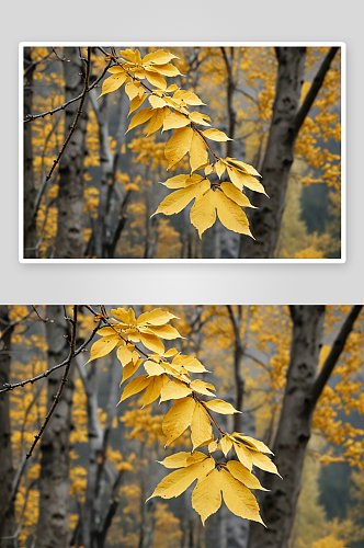 山灰树叶秋天变黄图片