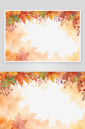 秋天五颜六色树叶框秋天背景水彩插图图片