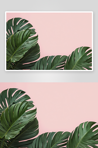热带棕榈叶孤立淡粉色背景图片
