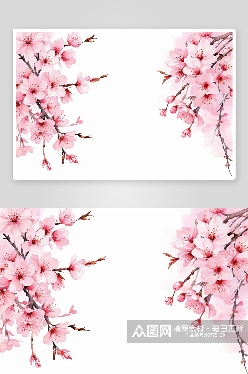 水彩樱花盛开框架图片素材