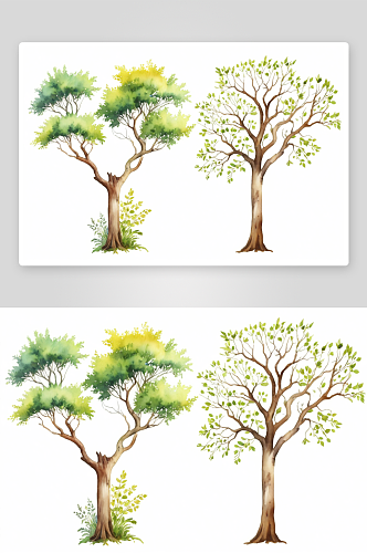 水彩树木手绘插图花园森林元素设计图片