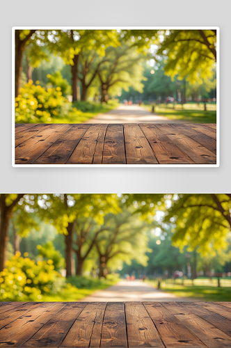 木桌公园散景横幅图片
