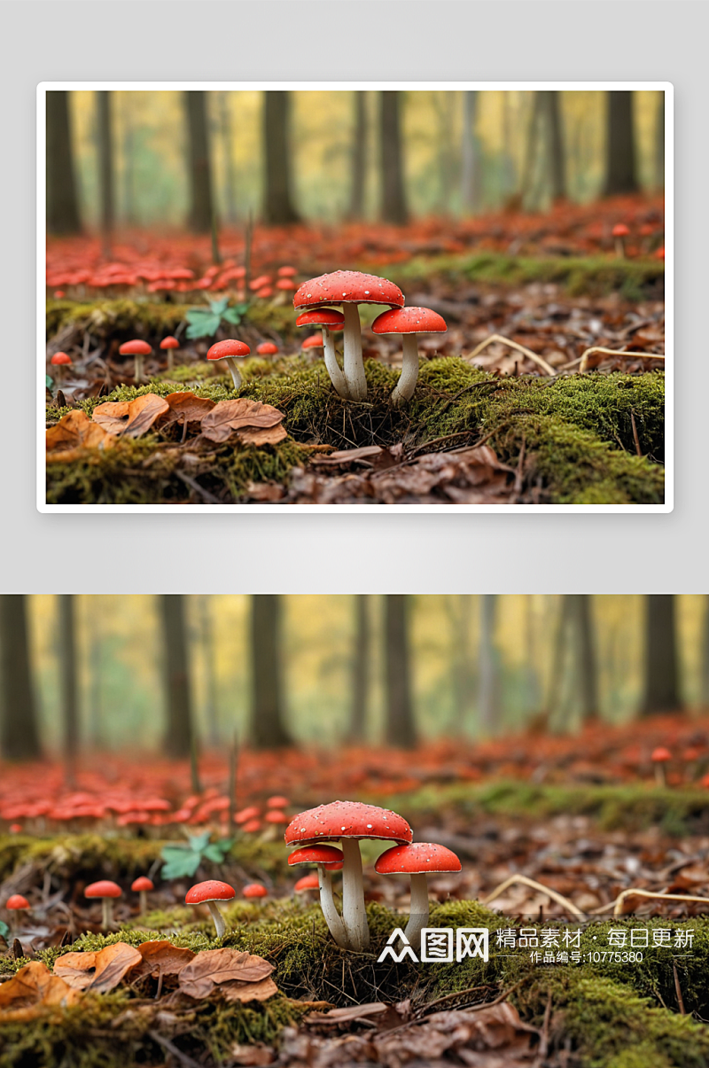 秋天森林里红菇特写图片素材