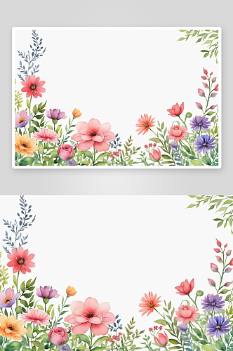 水彩清新花草花卉展板边框图片