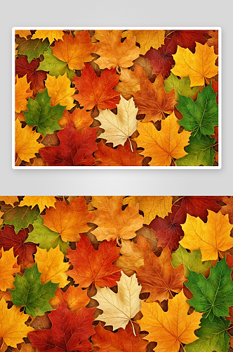 秋天平铺着五彩缤纷树叶空间秋天背景图片