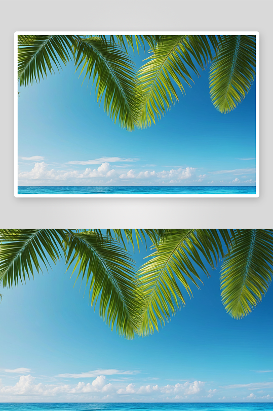 夏季棕榈叶热带海洋背景图片