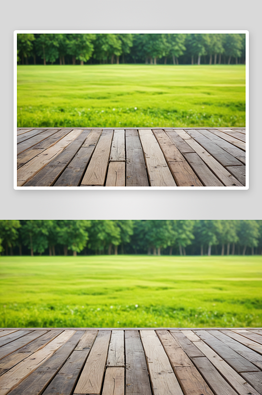 木制平台绿地抽象背景图片