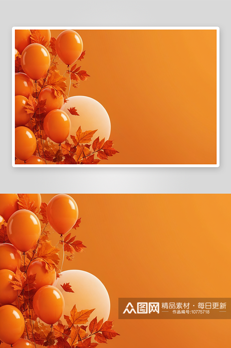 秋天背景橙色树叶气球空间渲染插图图片素材