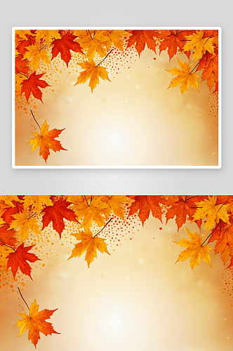 秋天背景边点缀着橙色金色红色枫叶图片