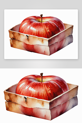 水彩红苹果白色背景图片