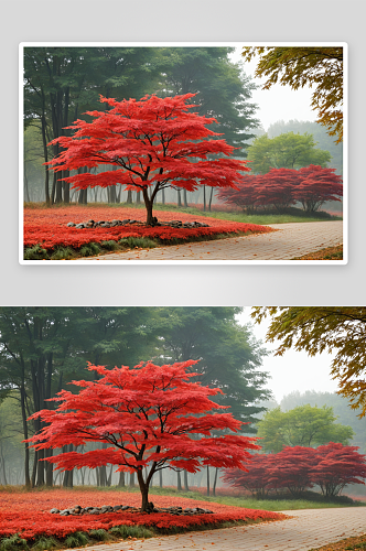 秋红枫植物元素图片