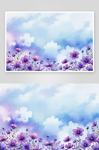 水彩背景插图紫色花天空所有图片