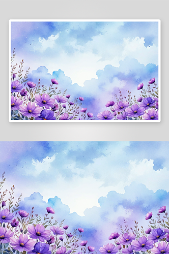 水彩背景插图紫色花天空光图片