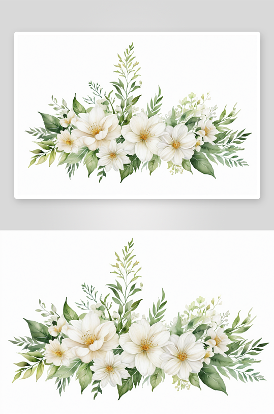 水彩白色婚礼花手绘婚框花水彩插图婚礼图片