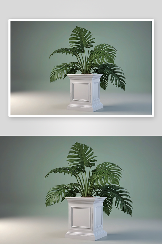 模型讲台显示怪物树叶热带植物背景渲染图片
