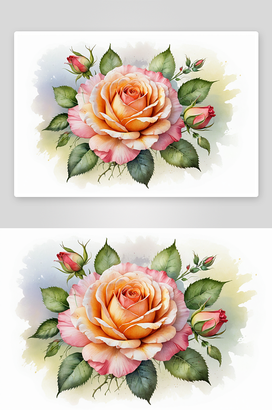 手绘水彩玫瑰花花卉插花插画图片