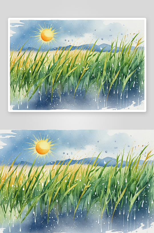手绘水彩节气谷雨素材插画图片