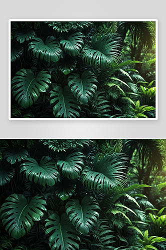 美丽深绿色树叶热带森林自然背景图片