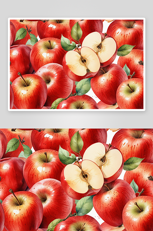 手绘水彩很多水果红苹果素材元素插画图片