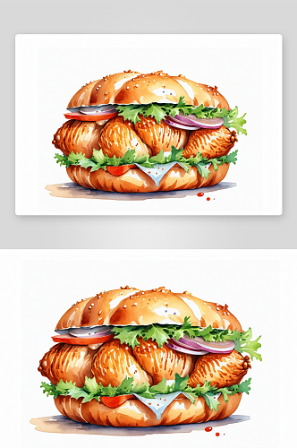 手绘水彩钢笔淡彩食物鸡肉插画图片