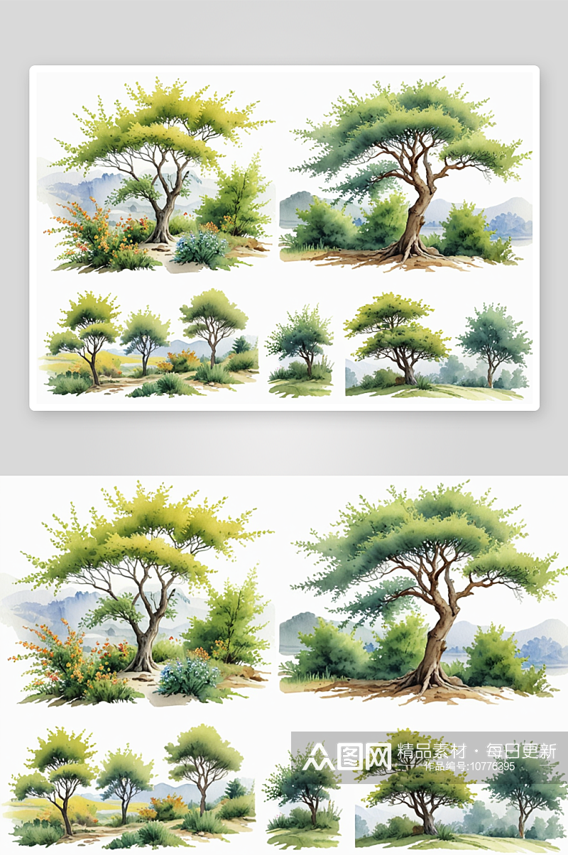 收集水彩手绘灌木树木图片素材