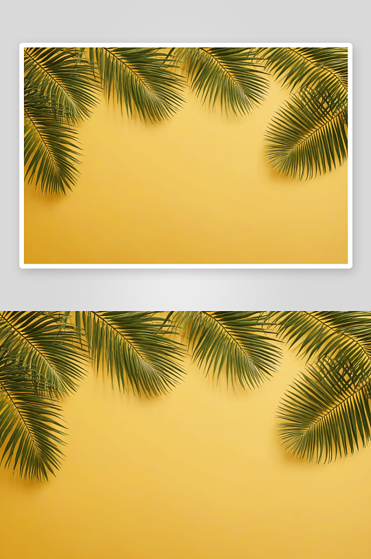 棕榈叶渲染棕树枝黄色背景空间热带背景图片