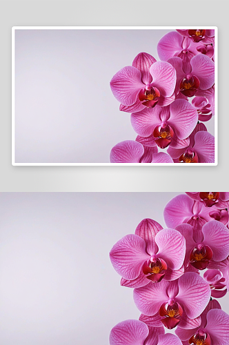 右侧朵朵粉红色蝴蝶兰花背景颜色浅图片