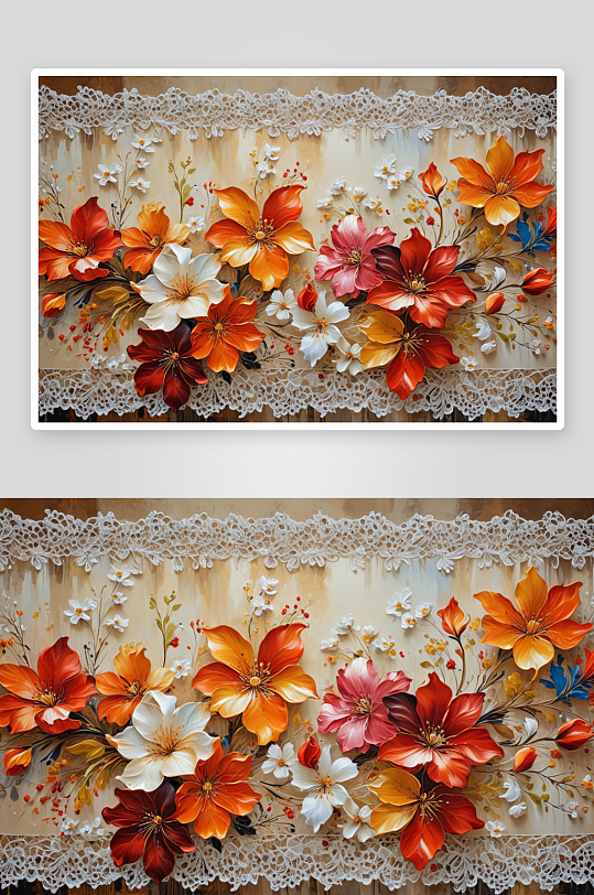 油画横花边框抽象花卉图片
