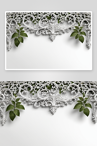 优雅格栅植物框架构成白色背景图片