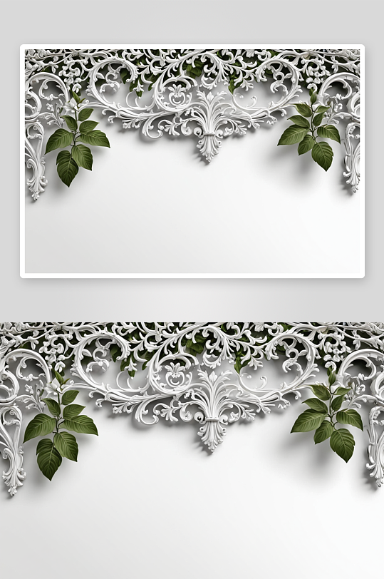 优雅格栅植物框架构成白色背景图片