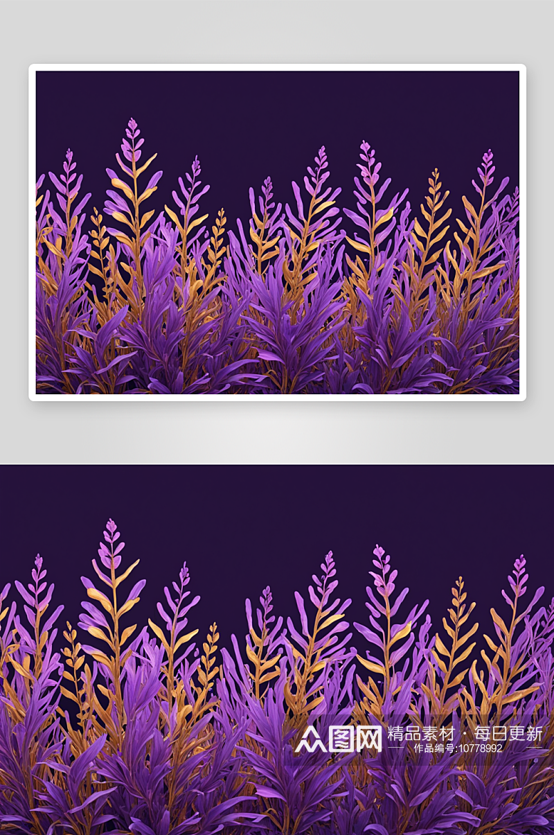 紫色金色水下植物横向图案背景图片素材