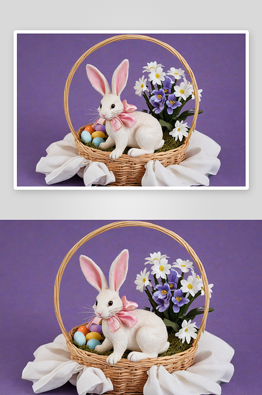 装有鲜花兔子复活节篮子图片