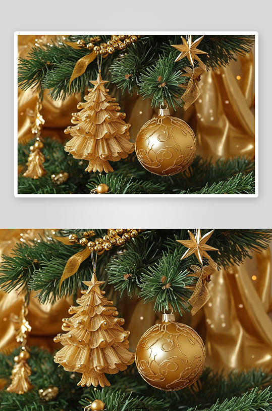 装饰圣诞树金色面纱图片